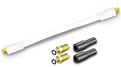 ARLI Fensterdurchführung Ultra Slim Weiß – 0,2 mm Flachkabel + 2x F-Stecker + 2 Gummitüllen TV SAT DVB-S2 DVB-T2 für Fenster Türen Wohnwagen Camping weiss