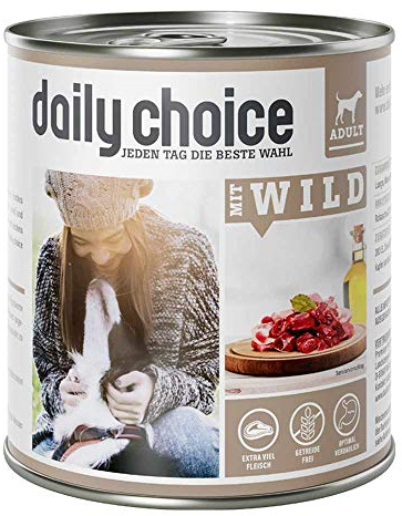 daily choice - 24 x 800 g - Nassfutter für Hunde - getreidefrei - Mit Wild - 70% Frischfleisch- und Innereienanteil Optimale Verträglichkeit