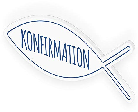 itenga Türschild Fisch Konfirmation 30,0 x 11,5 cm Tischdeko Aufsteller Schild Deko Schrift (blau)