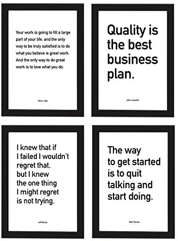 PICSonPAPER Poster 4er-Set Business Quotes schwarz gerahmt DIN A4, Zitate von Jeff Bezos, Steve Jobs, John Lasseter und Walt Dinsey, Startup, Entrepreneur, Motivation (DIN A4, schwarz gerahmt)