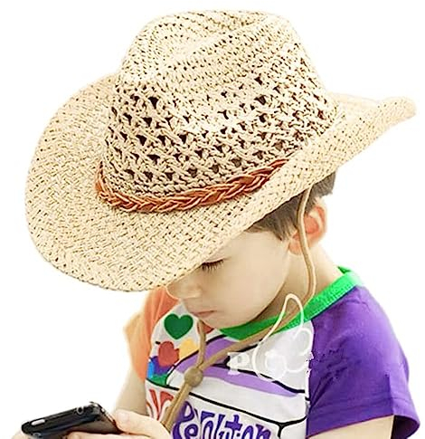 ITODA Chapeau de Cow-Boy en Paille Chapeau de Soleil à Larges Bords Panama d'été avec Bande Réglable pour Femme Homme Casquette Visière de Voyage Camping Plage Extérieur