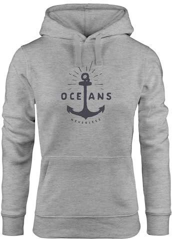Neverless® Hoodie Damen Anker Motiv maritim Schriftzug Oceans Kapuzen-Pullover