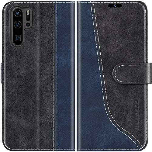Mulbess für Huawei P30 Pro Hülle, Handyülle Leder mit Kartenfach, Klapphülle mit Magnetverschluss, Flip Case Etui Handytasche Schutzhülle, Stilvoll Schwarz