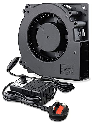 GDSTIME 120mm Blower Fan 12V 12032 Centrifugal Turbo Fan with 220V 230V 240V AC Plug 4V - 12V Speed Control Dual Ball Bearing 3000 RPM cooling blower For BBQ Cabinet Chassis or Inflatable Santa Claus