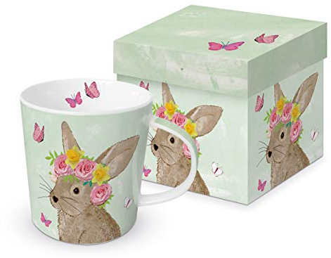 Paperproduct Design Porzellan Kaffeebecher Hase mit Geschenkbox, grün, Tasse Tiere Tier Geschenkset Schmetterlinge