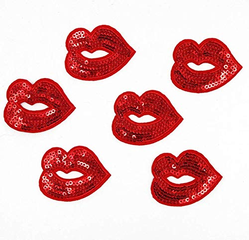 Zonfer 10pcs Iron on Patches, Embroidery Applique Patches Stickers, Sequins Lip Sew on Patches Badges for Jackets Clothes Diy Accessories