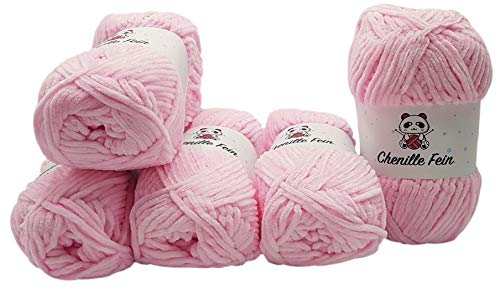 5 x 100 Gramm Chenille Fine Strickwolle, Babywolle, 500 Gramm Wolle Super Bulky (hellrosa 300-04)