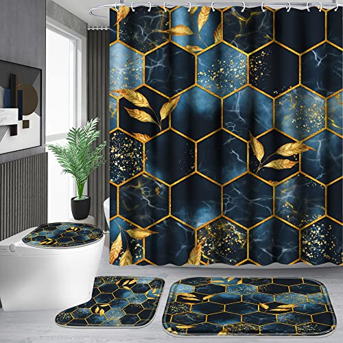 Poedist Juego de Cortinas de Ducha Estilo navideño (Panal Azul Marino)