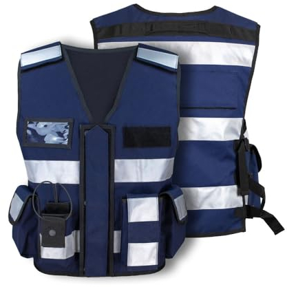 OBRAMO Einsatz-Warnweste Sicherheitsweste reflektierend Navy Blau 2XL-4XL