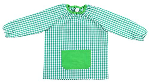 H HANSEL HOME Bastelschürze für Kinder in der Schule, Schürze Wird zum Essen, Malen und Basteln verwendet, Malschürze Kinder ohne Knopf elastische Bündchen und Hals - Grün 3-4 Jahre