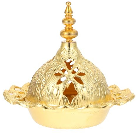 DOITOOL Incienso de carbón de resina de incienso eléctrico, kit de mirra para quemar carbón, aceite de bakhoor, juego de lámparas de caldero de incienso dorado, quemador de metal, bandeja de palo de
