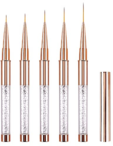 7/9/11/15/20mm Pinceau Nail Art Ongles Professionnel avec Capuchon Bouchon 5 Pièces - LEA-SHALL Pinceaux Liner Ultra Fin pour Ongle Gel, Peinture Acrylique, UV Construction, Brosses French Set