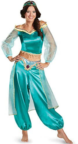 YEAJION Damen Prinzessin Jasmin Kostüm mit Zubehör Prinzessin Aladdin Cosplay Kostüm Bauchtanz Outfit Halloween Karneval Party Bühnenauftritt Kostüm für Erwachsene