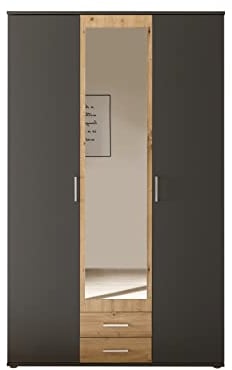 AVANTI TRENDSTORE Hanu - Armadio in legno laminato composto da 2 ante a battente, 1 anta a battente specchiata e 2 cassetti, disponibile in tre colori. Dimensioni LxAxP 120x196,3x53,5 cm