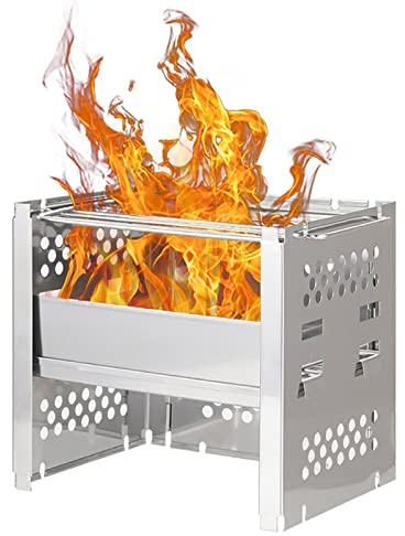 Camping Holzofen Outdoor Tragbarer Grill Herd Ständer Eintopfofen Notfall Kocher Edelstahl BBQ Heizung Brennenofen Für Wandern Picknick,Silver,19 * 15cm