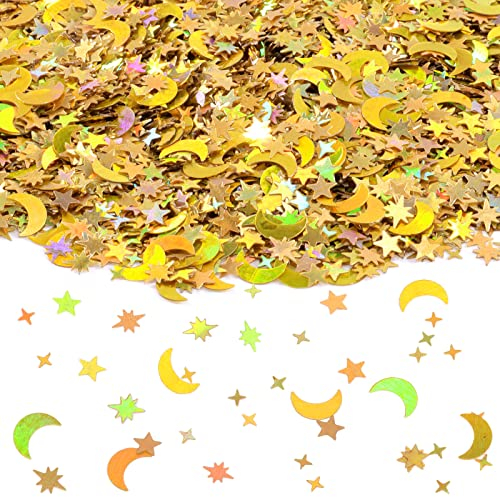 HOWAF Ramadan Eid Mubarak Dekoration, Ramadan Tischdeko Streudeko Glitzer Sterne Mond Konfetti Gold, Eid Mubarak Tischdeko Konfetti für Ramadan Deko Tisch Ramadan Dekoration Eid Mubarak Deko, 60g