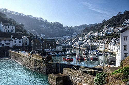 KESIMO UK Travel Souvenirs,United Kingdom Polperro Cornwall Berth Rivers Powerboat,1000 Pieces Jigsaw Puzzles For Adults 70x50cm