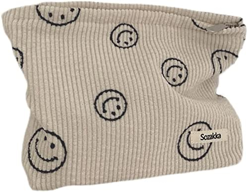 Smiley Gesicht Make-up Tasche, Ästhetische adretten Make-up Tasche, Cord Kosmetiktasche für Geldbörse, niedliche Lächeln Punkte Make-up Tasche mit Reißverschluss für Reise Mädchen, A-1