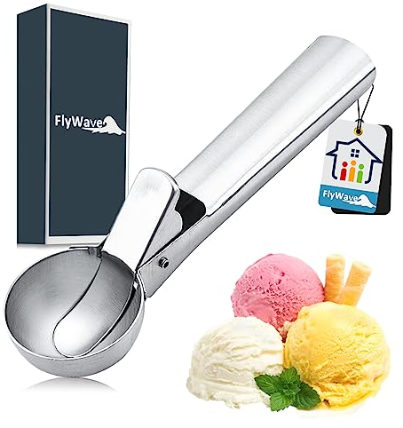 Cuchara Helado, FlyWave Cuchara Helado Bola Acero Inoxidable 304, 18 * 5 cm Sacabolas Helado, Cuchara de Helado Apto para Masa de Galletas, Helado, Apto para Lavavajillas