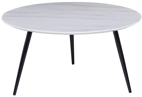 Moderne Runde dreibeinige Couchtisch Wohnzimmer Weiß Marmor Effekt Schwarze Basis Effie