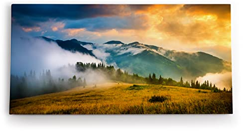 Paul Sinus Wandbild 120x60cm Alpen Nebel Berge Wolken Landschaft Wiese