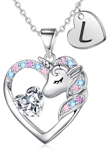 TINGN Einhorn Geschenke für Mädchen - Einhorn Kette Halskette Mädchen Kette mit Buchstaben L Schmuck Geburtstagsgeschenk für Kinder Geschenke 4 5 6 7 8 9 10 11 12 Jahre Kinder Tochter Enkelin