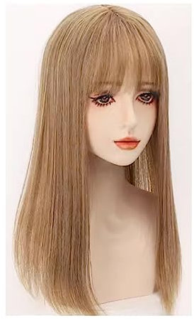 SAFWEL Unsichtbare Echthaar-Topper für Frauen, Clip-in-Topper mit Pony, Fransen, glattes Haar für Haarvolumen, täglicher Gebrauch (Color: Brown B)