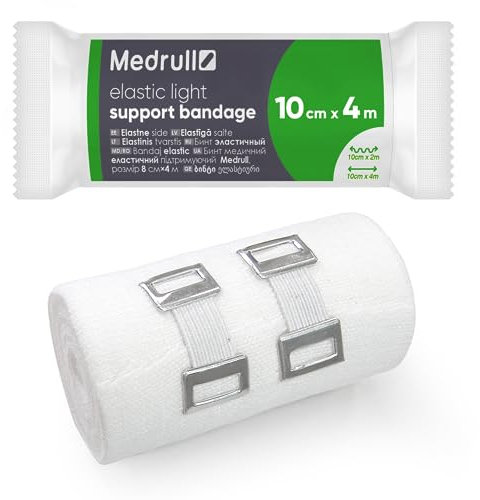Medrull 2 Stück Dauerelastische Universal Binden 10cm x 4 m Elastic Light BANDAGE - Universalbinde mit 2 Clips - Gedehnt, Luftdurchlässig, Elastisch 2 Pcs Box
