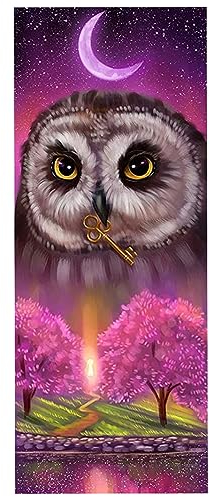 ParNarZar Diamond Painting - 35x80 cm - Eule Trägt Schlüssel Mond Violett - Eckige Steine 5D DIY Vollbild Set Groß XXL für Eingangshalle, Durchgang, Schornstein