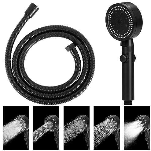 LoQuick Duschkopf, Handbrause 5 Strahlarten mit 2M Schlauch Wassersparend Brausekopf Handheld Duschbrause, Sparduschkopf mit Wasserstop, 9 cm Durchmesser Hochdruck Duschkopf, für Badezimmer