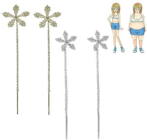 AILYFIRMO (2 Paar) Lymphvity MagneTherapy Germanium-Ohrringe, glänzende Diamant-Blumen-Ohrringe, lymphatische Magnetotherapie-Ohrringe zur Gewichtsreduktion (Gold+Silver)