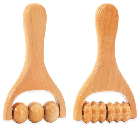 2Pcs Wooden Massage Roller, Back Massage Roller, Muscle Belly Relief Tool for Cellulite/Muscle & Abdomen (Brown)