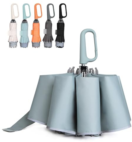 QWB TUMAAOTU Inverted Umbrella with Carabiner Handle, Compact Wind Proof Umbrellas For Rain and Sun Protection, Portable Reverse Folding Umbrella, Car Umbrella for Women Men, 10 Ribs (green)