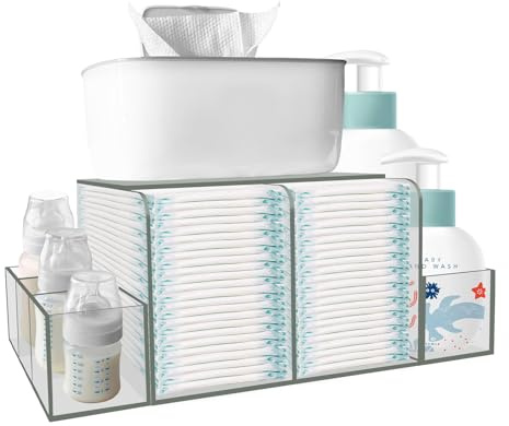 GILPWA Diaper Caddy, Baby Changing Table Organizer, Detachable Clear Acrylic Diaper Storage for Wipe Dispenser, Wipe Warmer and other Diapering Essentials