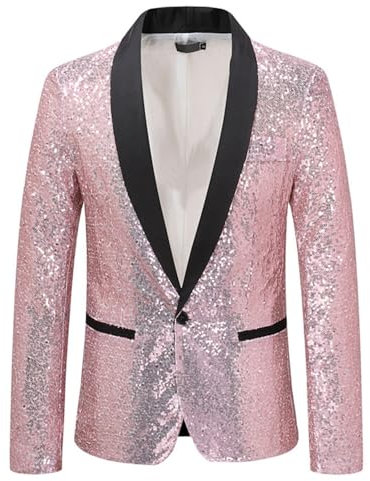 Duohropke Costume sportif moderne pour homme - Coupe droite - Veste de costume brillante à paillettes - Pour Noël, mariage, fête d'affaires, Rose, M