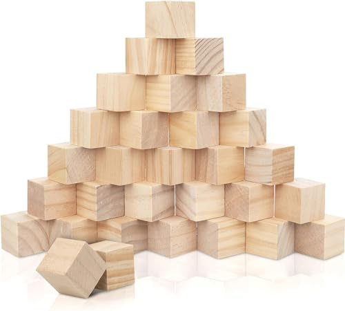 Yitobici Cubos de madera, 12 piezas de pequeños cubos de madera en blanco, 5x5x5 cm, material para manualidades, piezas de juego de madera y cubos para manualidades, sellos de bricolaje, rompecabezas