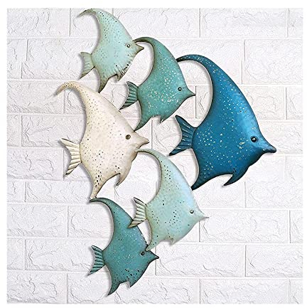 HSHTTKL Aktualisiert Metall-Retro-Wanddekoration, 3D, handgefertigte Wandkunst, Fischschwarm, hängende schmiedeeiserne Fisch-Realistische Wandkunst-Skulptur Wanddeko