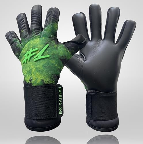 #1 Hashtag One Profi Grip Torwarthandschuhe für Erwachsene und Kinder, Fußballhandschuhe Herren, Diverse Größe und Farben (5, Schwarz-Grün)