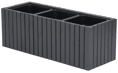 HOMERZO Pflanzkübel Holz – imprägniert wetterfest – mit herausnehmbarem Kunststoffeinsatz – Hochbeet Blumenkasten für Balkon Garten Terrasse (Vertikal-anthrazit 98x36 H35 cm)