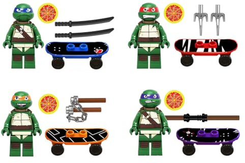 ZKTSRY 4 Pcs anime Ninja Action Turtles Building Blocks Kit, Cartoons Birthday Cake Decoration, Action Figures Theme Party Supplies, Anime Fans Kids Teens Adult Toys Gifts (Style two)