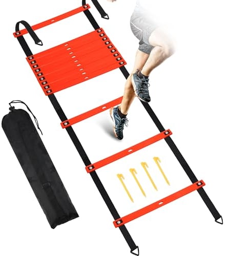 Camkinger 20ft Agility Ladder Speed Training Equipment, 12 Rung Footwork Ladder Agility Training Ladder Set, Soccer Training Equipment with Carrying Bag - Orange