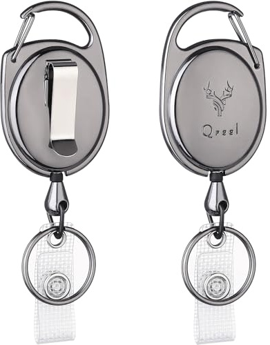 QREEL Heavy Duty Badge Reel, ID Badge Holder Retractable Keychain, 2 Pack