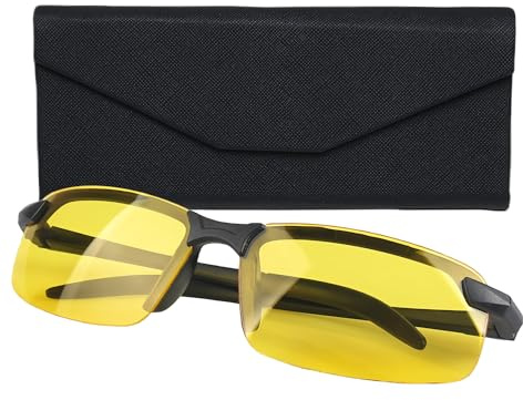 Nazaz Nachtsichtbrille für Autofahrer, Nachtbrille zum Autofahren Unisex, Mit Brillenetui, Gelbe Gläser, Nachtfahrbrille Ultraleichtes Gewicht nur 20 Gramm