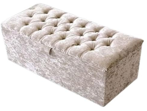 luxisleepltd Beautiful Chesterfield Chennile Fabric ottoman storage box blanket box,Living room,Bed room (Cream, Large)