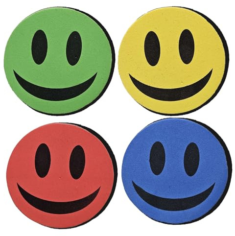 ProBytes Magnetischer, trocken abwischbarer Whiteboard-Radierer, 4 Stück, leicht, lustiger Charakter, Staubwedel, Tafel, Keramik, Porzellan, Melamin, Glasgummi, Smiley-Emoji-Design, fängige Farben