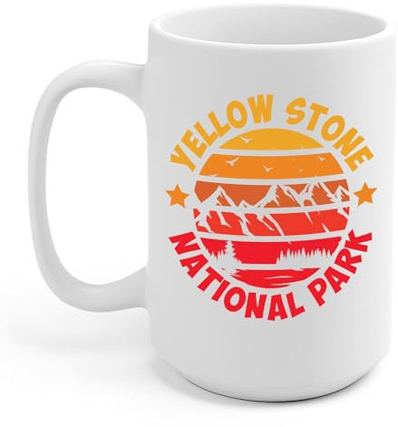The Next Taza de café vintage del Parque Nacional Yellowstone Retro Mountains para vacaciones de senderismo (blanco, 15 onzas)