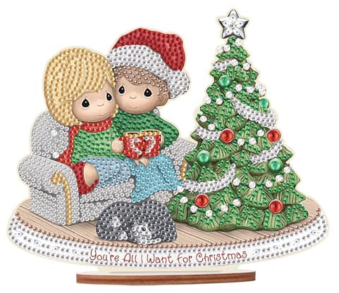 JISHSHAY Diamond Art Tabletop Decoration DIY Christmas Tree Couples Special Shaped Crystal Painting Kits Desk Ornament Diamond Art Christmas Ornaments