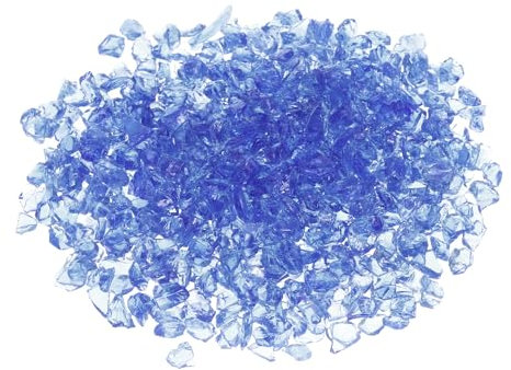 QUARKZMAN 0.66 Libras de Piedra de Vidrio para Fuego, 6-9mm de Rocas de Vidrio Reflectante de Alto Brillo para Chimenea Mesa de Fogata Decoración de Hogar Jardín, Azul