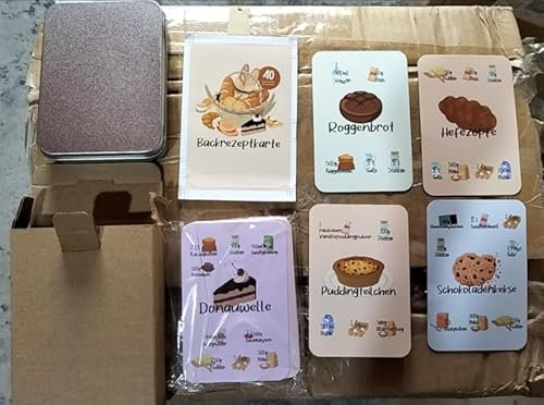 BIROYAL Backkarten mit 40 Karten in 5 Kategorien:Backen Geschenk mit Metalldose,Rezeptkarten mit Abbildungen und Erklärungen,Kartenspiel statt Backbuch, Backzubehör für Anfänger