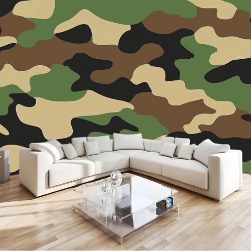 Fototapete Grünes Tarnmuster Vlies Tapeten 250x175 cm 3D Effekt Moderne Wandtapete Wohnzimmer Schlafzimmer Wandbilder Wand